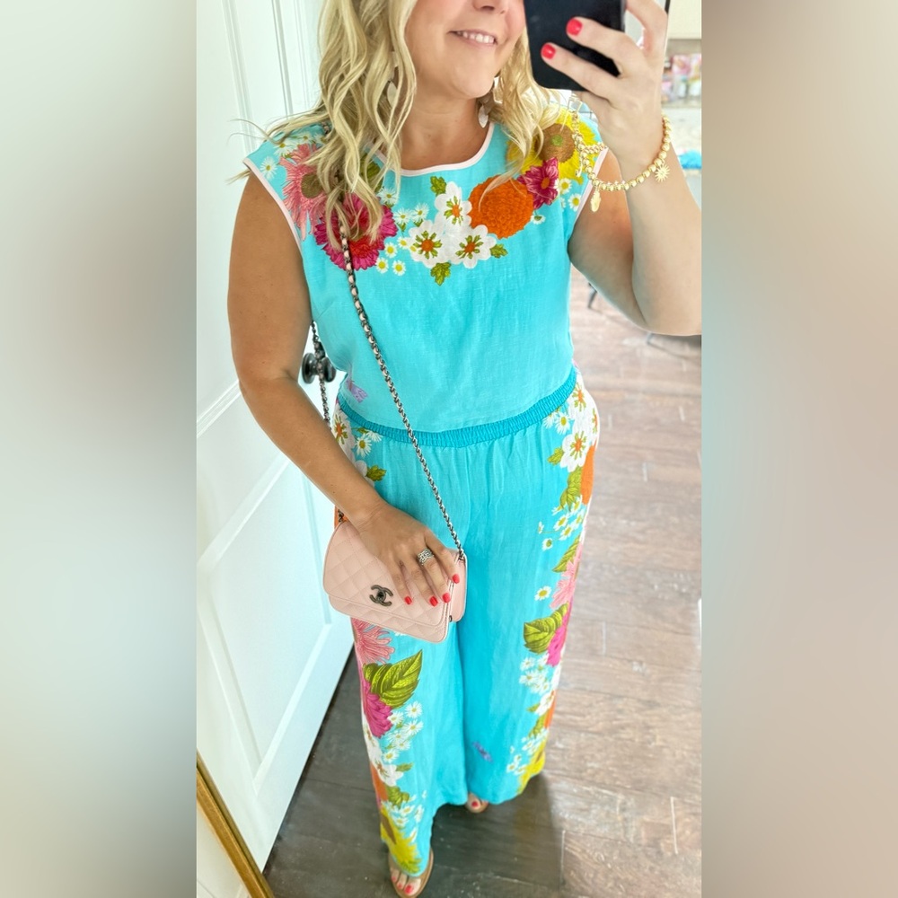 Elizabeth James Jackie Top + Presley Pants (sold as a set) in Wildflower Aqua